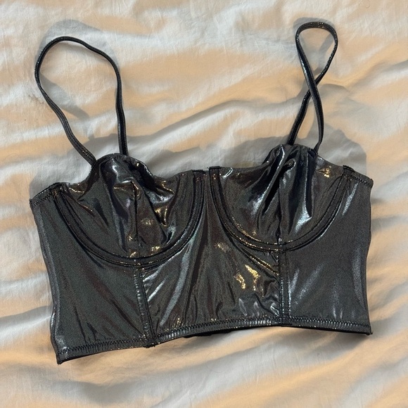 Tops - Forever 21 metallic gray bustier bra top | size M| brand new